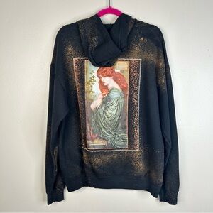 Artistic Upcycled Black Zip Up Hoodie Unisex L Renaissance Art Goth Whimsigoth